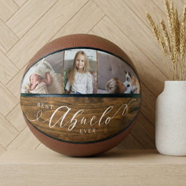 Beste Abuelo je Script Woodgrain FotoCollage Basketball