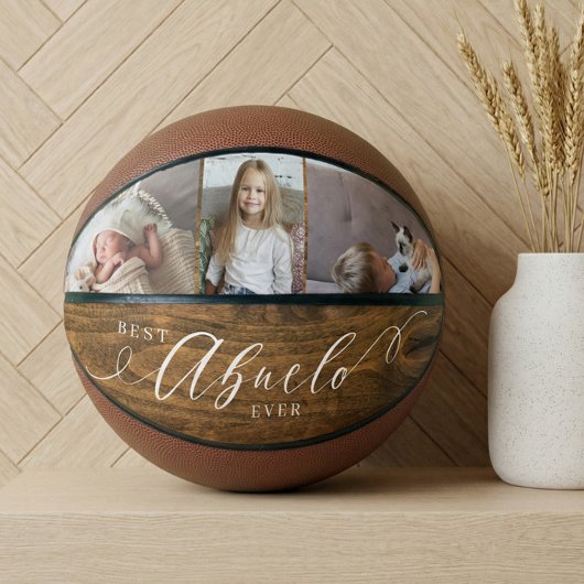 Beste Abuelo je Script Woodgrain FotoCollage Basketball