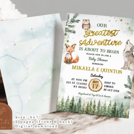 Beste Adventure Animal Forest Co-Ed Kinderdusche Einladung