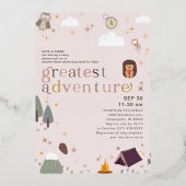 Beste Adventure Girl Pink Baby Dusche Rose Gold Folieneinladung (Vorderseite)