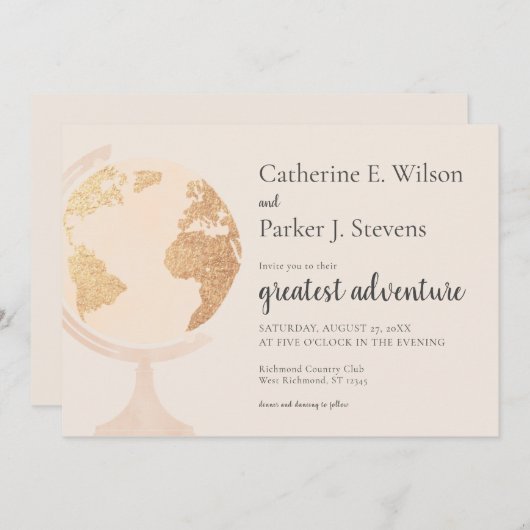 Beste Adventure World Globe Travel Gold Wedding Einladung (Vorne/Hinten)
