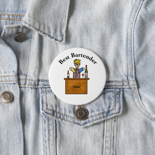 Beste Barkeeper-Taste - Cartoon Männlicher Barkeep Button (Beispiel)