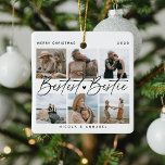 'Beste Bestie' Freunde Keepake Foto Collage halten Keramikornament<br><div class="desc">Sie suchen den perfekten Weg, um Ihrem besten Freund zu zeigen, wie viel sie Ihnen gemein sind? Sehen Sie nur dieses Muss-Geschenk - eine doppelseitige Foto-Collage Weihnachtsschmuck. Mit Platz für sechs Ihrer Lieblings-Fotos auf einem weißen Hintergrund, beinhaltet dieses Design auch eleganten Skripttext mit dem Text 'Bestest Bestie', mit Ihren Namen...</div>