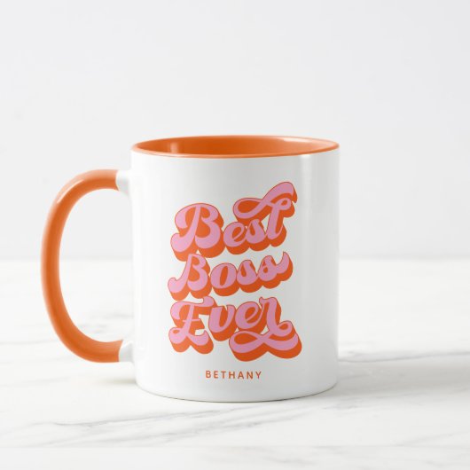 Beste Boss je Retro Orange Individuelle Name Tasse (Links)