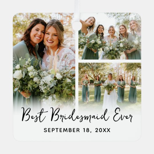 Beste Bridesmaid je 3 Foto Keepake Ornament Aus Metall (Vorderseite)