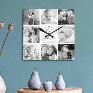 Beste Bubbie Aller Zeiten 8 Foto-Collage Moderne S Quadratische Wanduhr