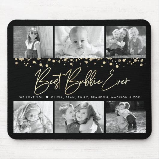 Beste Bubbie je Gold Glitzer 6 Collage Chic Mousepad (Vorne)