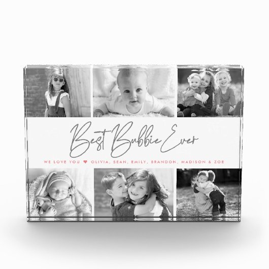 Beste Bubbie je Moderne Grau-Script-benutzerdefini Fotoblock (Vorderseite)