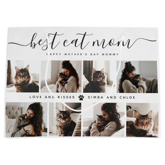 Beste Cat-Mama: Custom Mother's Day Cat Foto Große Geschenktüte (Vorderseite)