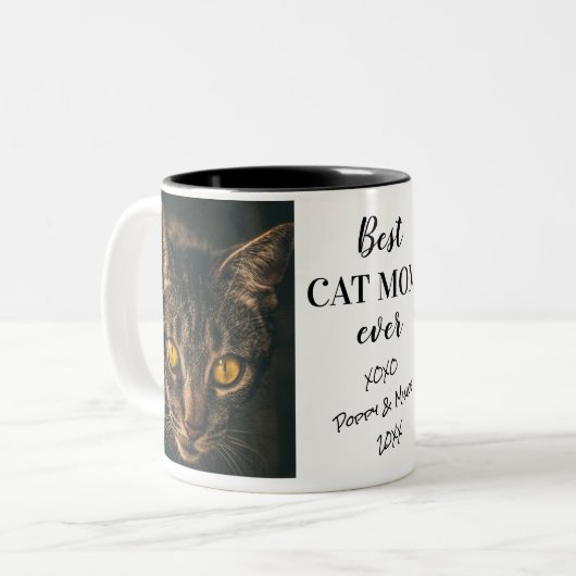Beste Cat Mama Eher Personalisierte Fotos Zweifarbige Tasse (Vorderseite Links)