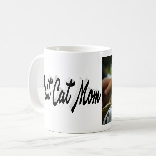 Beste Cat Mama Foto Schwarzer Text Kaffeetasse (Vorderseite Links)