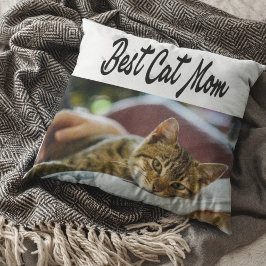 Beste Cat Mama Foto Schwarzer Text Kissen