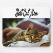 Beste Cat Mama Foto Schwarzer Text Mousepad (Vorne)
