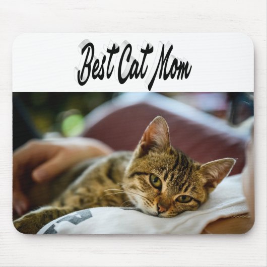 Beste Cat Mama Foto Schwarzer Text Mousepad (Vorne)