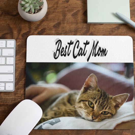 Beste Cat Mama Foto Schwarzer Text Mousepad