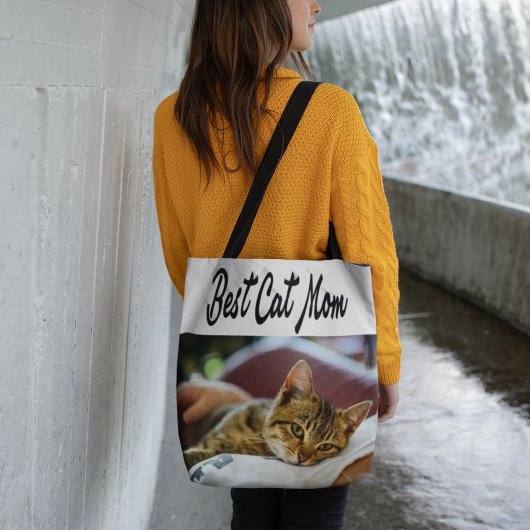 Beste Cat Mama Foto Schwarzer Text Tasche