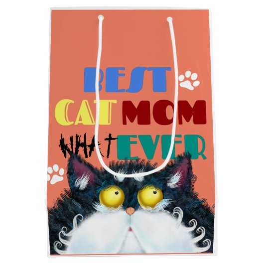 Beste Cat Mama je | Albern Cat Lovers Funny Mittlere Geschenktüte (Rückseite)