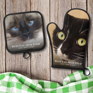 Beste Cat Mama je Foto Ofenhandschuh & Topflappen-Set