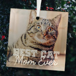 Beste Cat Mama je Modernes, benutzerdefiniertes Fo Ornament Aus Glas<br><div class="desc">Dieses einfache und klassische Design besteht aus Serifentypografie und fügt ein benutzerdefiniertes Foto hinzu</div>