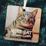 Beste Cat Mama je Modernes, benutzerdefiniertes Fo Ornament Aus Metall<br><div class="desc">Dieses einfache und klassische Design besteht aus Serifentypografie und fügt ein benutzerdefiniertes Foto hinzu</div>
