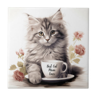 Beste Cat Mama je Niedlich Kitten Fliese