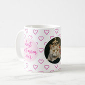 Beste Cat Mama je Niedliches rosa Herz Muster Foto Kaffeetasse (Vorderseite Links)