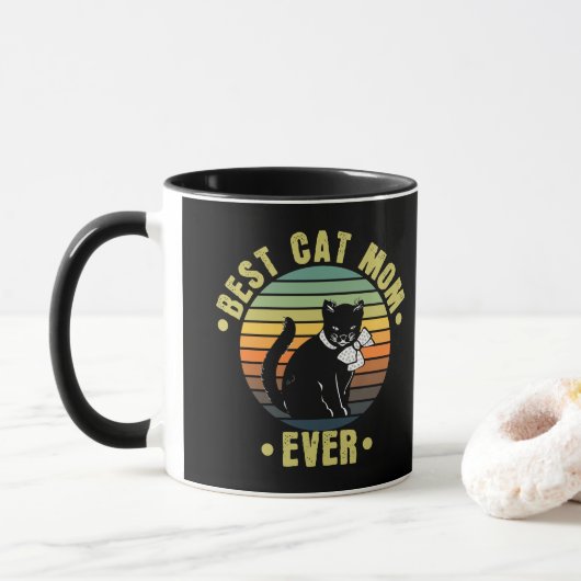 Beste Cat Mama je Retro | Geschenke für die Mama v Tasse (Mit Donut)