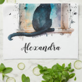 Beste Cat-Mama je Silhouette Geschirrtuch (Gefaltet)