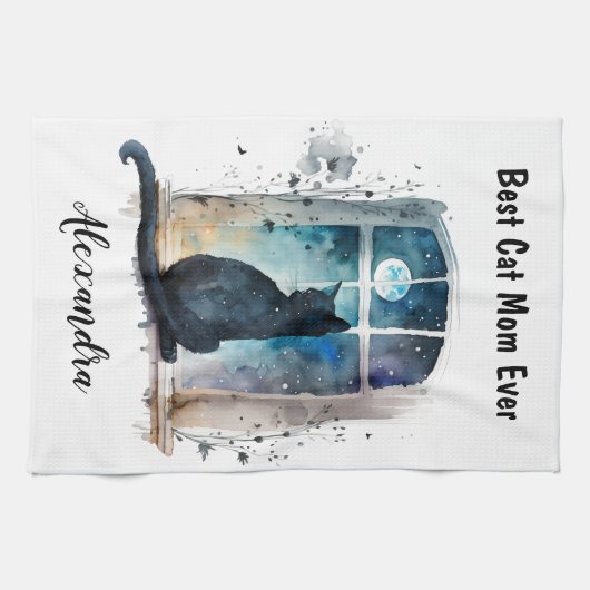 Beste Cat-Mama je Silhouette Geschirrtuch (Horizontal)