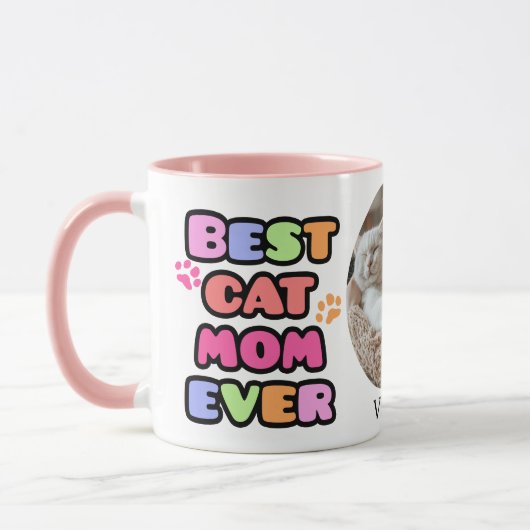 Beste Cat-Mama je Tasse mit benutzerdefiniertem Fo (Links)