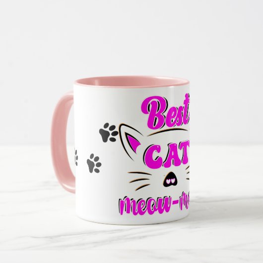 Beste Cat Meow Mama Paw Print Coffee Tasse (Vorderseite Links)