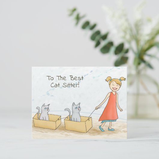 Beste Cat Sitter Postkarte (Stehend Vorderseite)