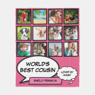 Beste Cousine der Welt Foto Collage Comic Rosa Spa Fleecedecke