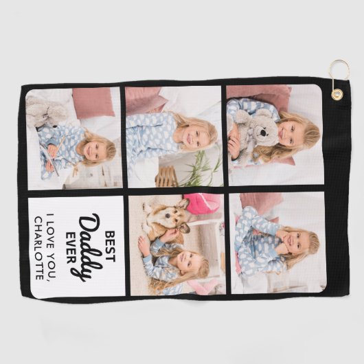 Beste DADDY Ever - Golfer - Personalisiert 5 Foto Golfhandtuch (Horizontal)