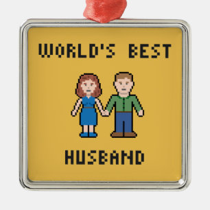 Beste der Ehemann-Verzierung der Pixel-Welt Silbernes Ornament