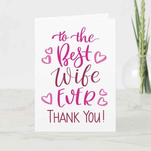 Beste Ehefrau Danke, Typografie in Pink Karte (Vorderseite)