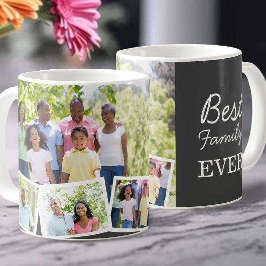 Beste Familie je 4 Foto Collage grau Kaffeetasse