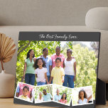 Beste Familie je - individuelle FotoCollage mit 5  Fotoplatte<br><div class="desc">Behalt deiner Familie nah mit dieser hübschen Foto-Plakette im Easelstil. Die Vorlage für das Set ist bereit für Sie, um 5 Ihrer Lieblings-Fotos hinzuzufügen. Das Foto wird als Hintergrund verwendet und die restlichen 4 Foto werden in einem Zickzack-Foto am unteren Rand dargestellt. Der Beispieltext lautet "Beste Familie je", den Sie...</div>