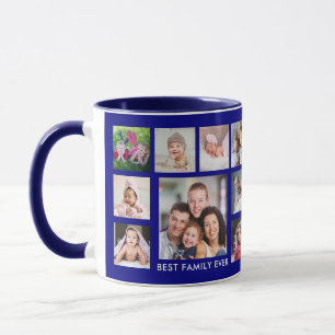 Beste Familie je Name 18 Foto Collage Navy Blue Tasse