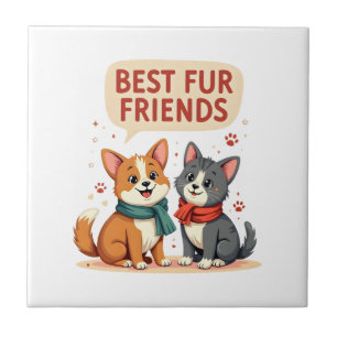 Beste Fellfreunde Vintage süße Katze und Hund Cart Fliese