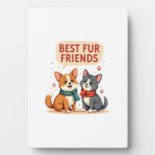 Beste Fellfreunde Vintage Süße Katze und Hund Cart Fotoplatte