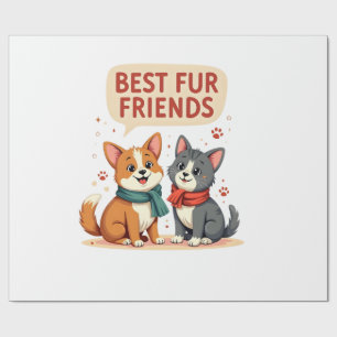 Beste Fellfreunde Vintage Süße Katze und Hund Cart Geschenkpapier