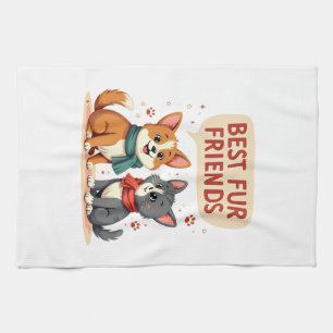 Beste Fellfreunde Vintage Süße Katze und Hund Cart Geschirrtuch