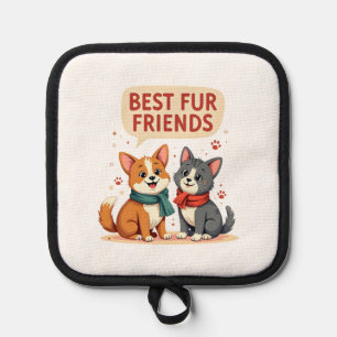 Beste Fellfreunde Vintage Süße Katze und Hund Cart Topflappen
