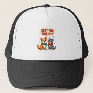Beste Fellfreunde Vintage Süße Katze und Hund Cart Truckerkappe