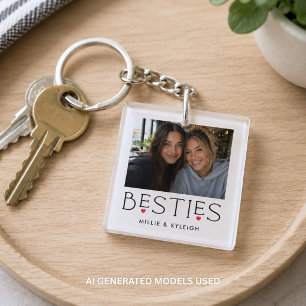 Beste Freunde Bestie Herz-Typografie-Foto Schlüsselanhänger