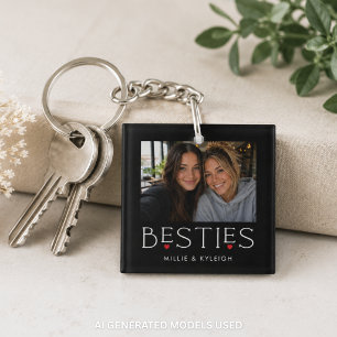 Beste Freunde Bestie Herz-Typografie Schwarzes Fot Schlüsselanhänger
