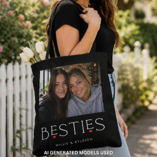 Beste Freunde Bestie Herz-Typografie Schwarzes Fot Tasche