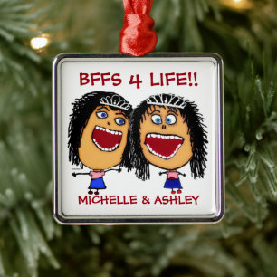 Beste Freunde BFFS oder Schwestern Cartoon CUSTOM Ornament Aus Metall
