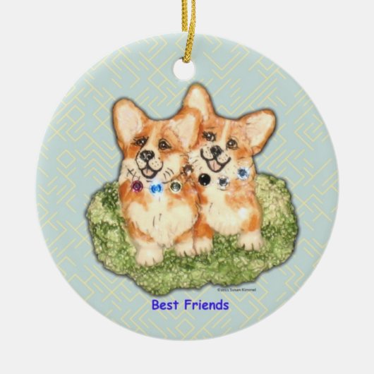 "Beste Freunde" Corgi-Verzierung Keramik Ornament (Vorne)